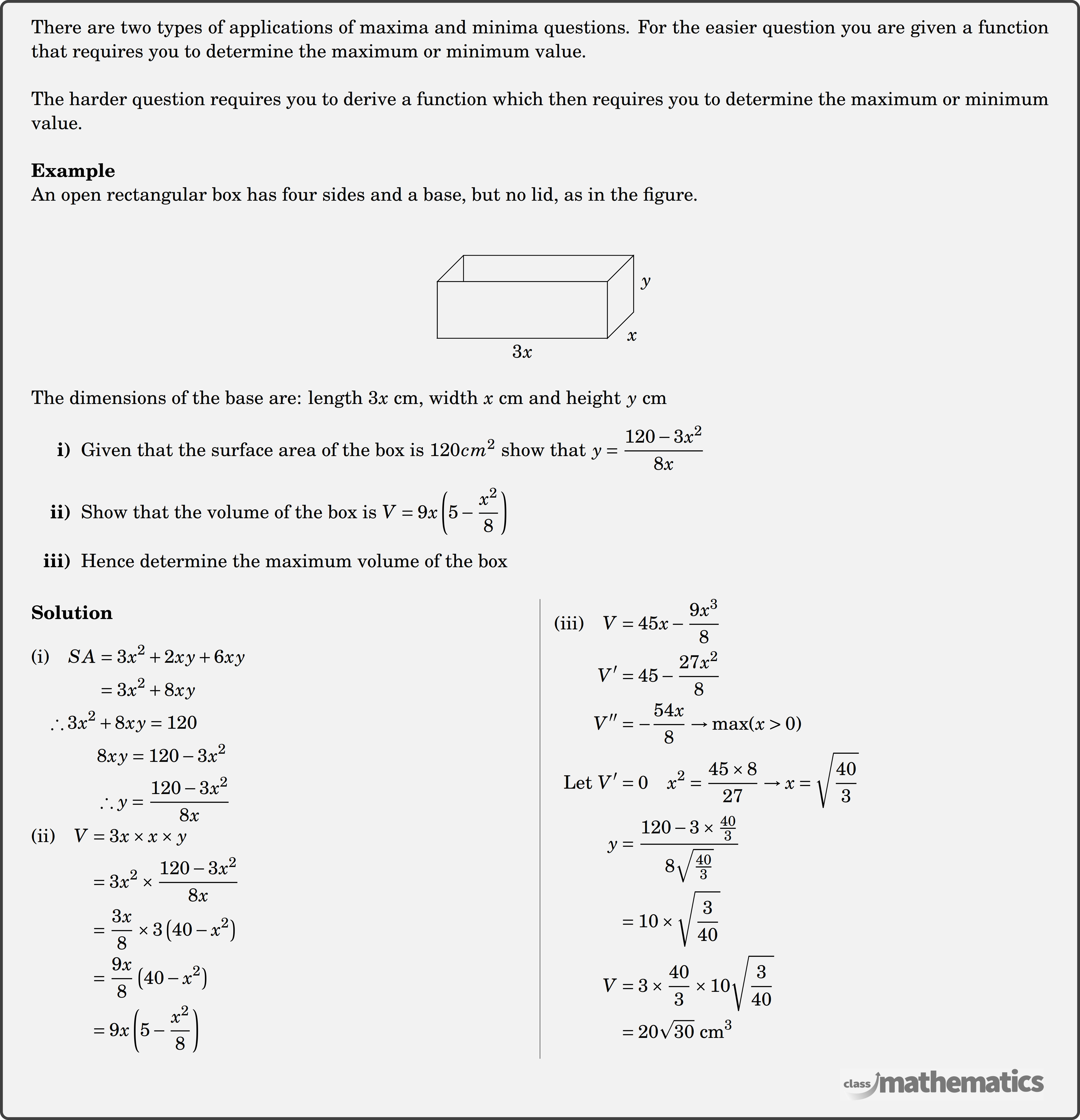 Applications Of Maxima And Minima Maths Advanced Year Nsw