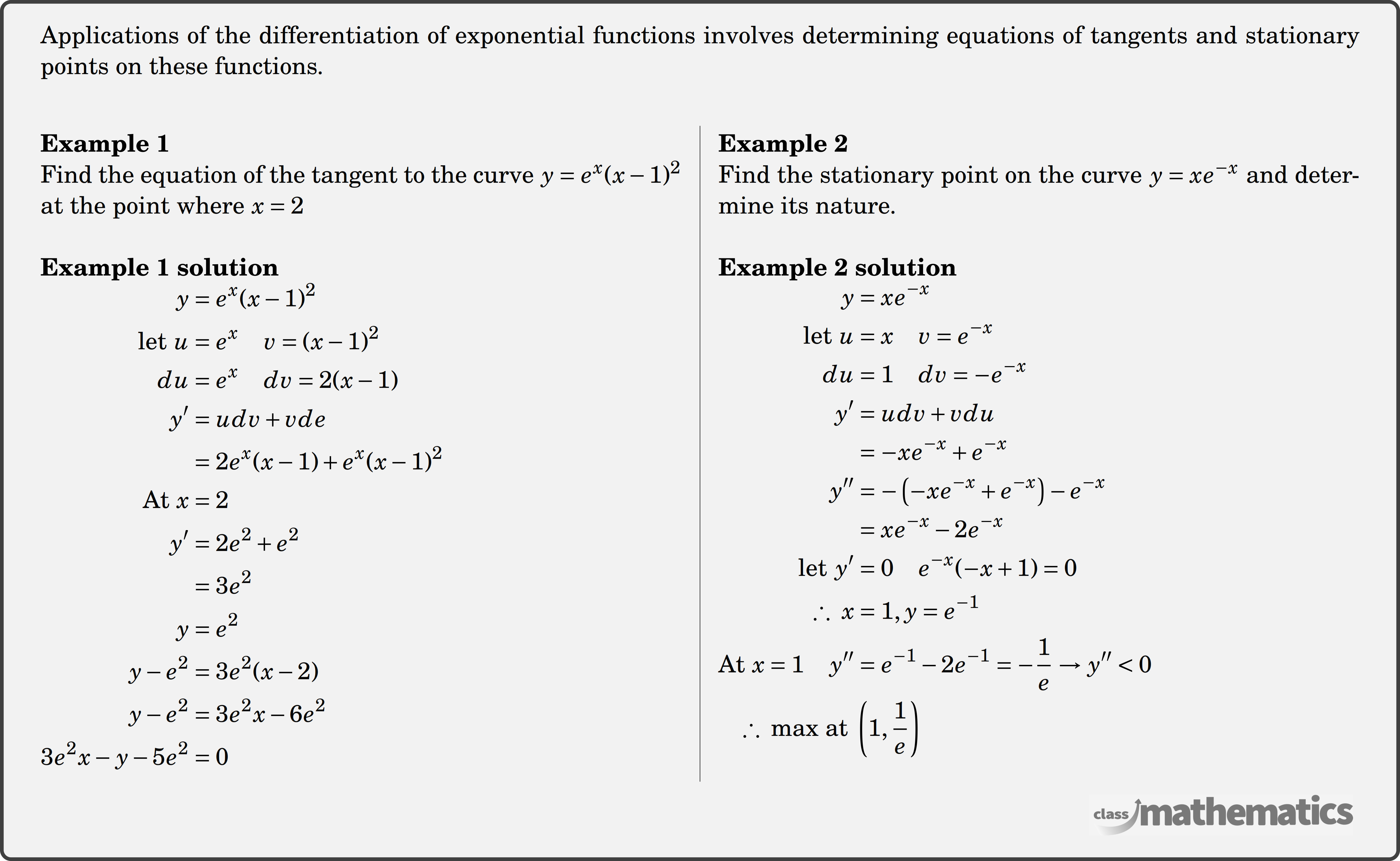 Applications of Differentiation e^x - Maths Advanced - Year 12 - NSW