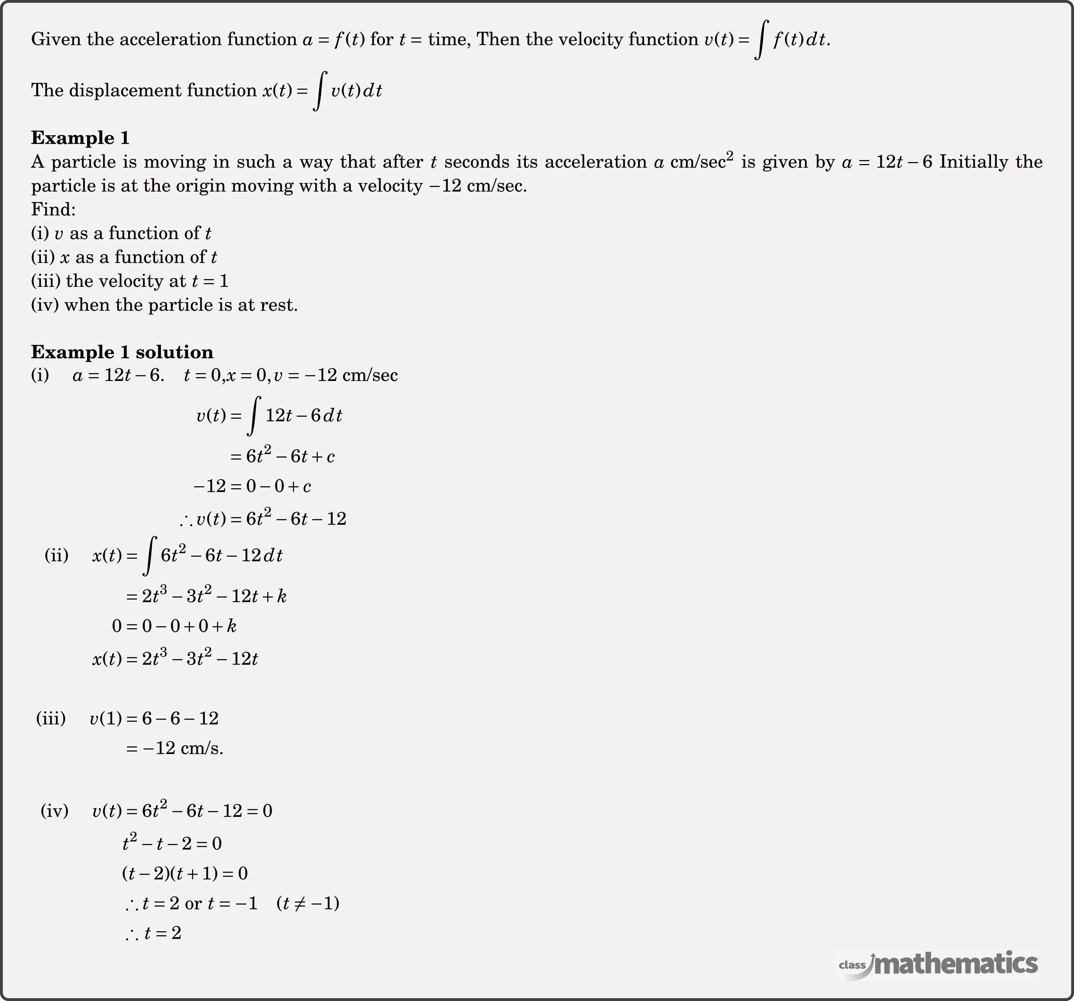 Integrating With Respect to Time - Maths Advanced - Year 12 - NSW